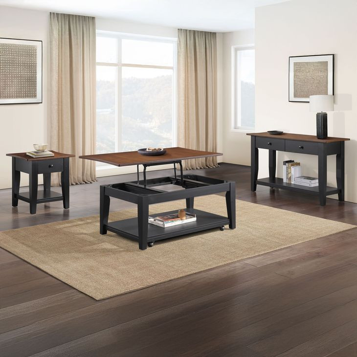 Joplin Black and Brown Rectangular Lift Top Occassional Table Set