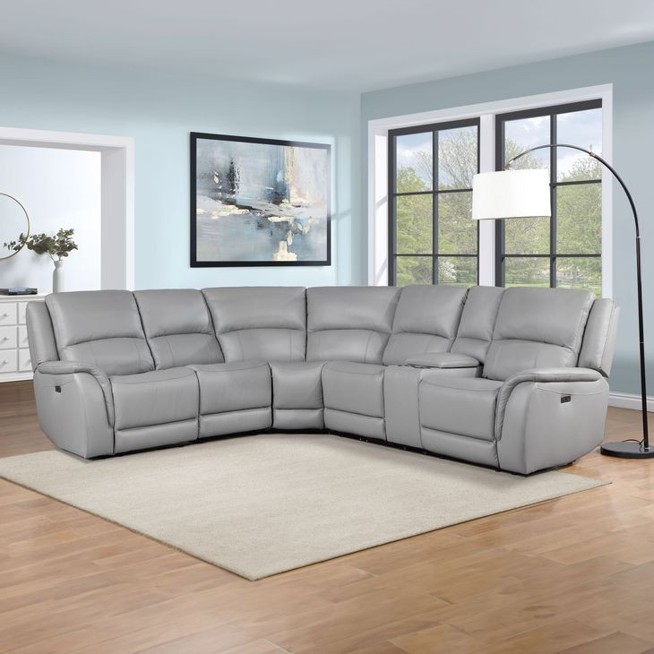 Alexandria Stone 6 Piece Modular Dual Power Reclining Sectional with USB Charging