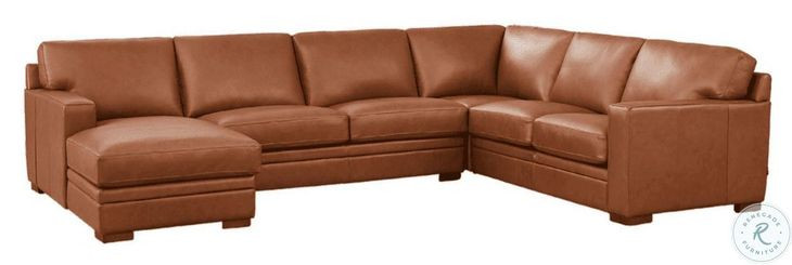 Langston Nutmeg Top Grain Leather LAF Chaise Sectional