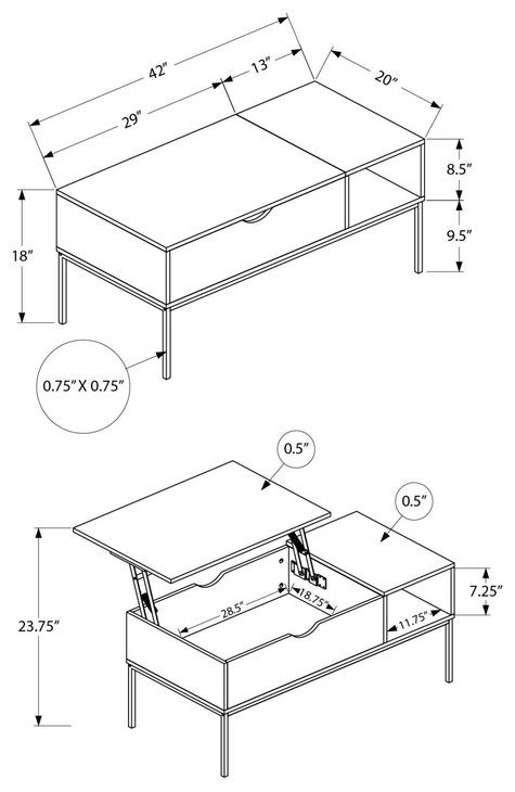 3808 Black Rectangular Lift Top Cocktail Table