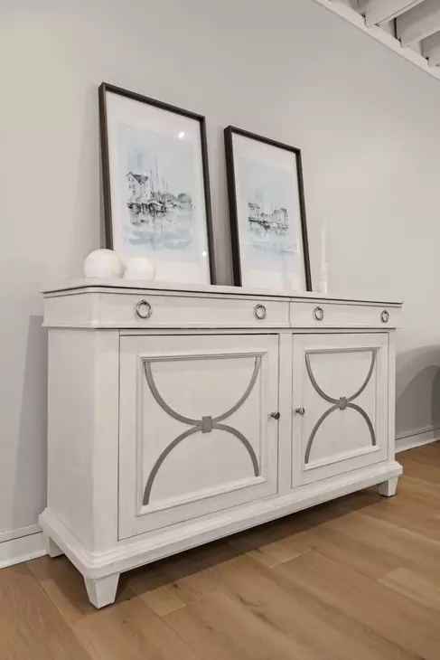 Point Breeze Fresh White and Soft Gray Glaze 2 Door Credenza with Metal