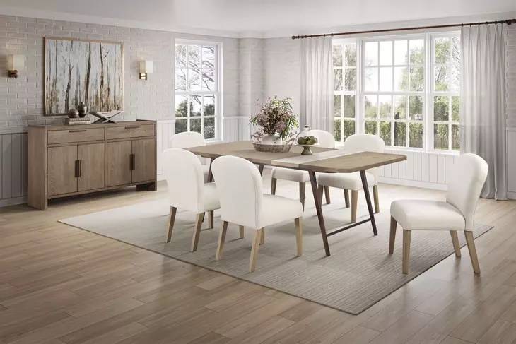 Elements Toffee Asymmetrical Stone Slab Dining Room Set