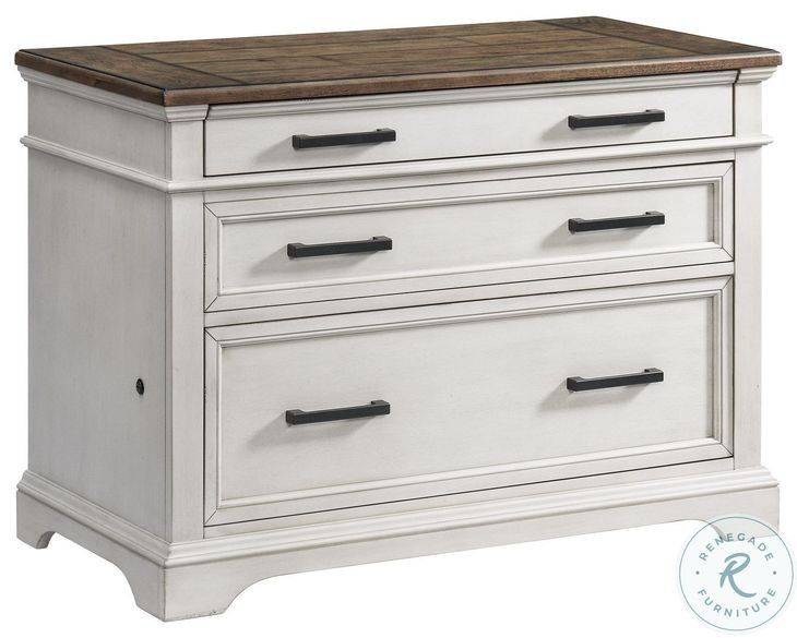 Drake Rustic White and French Oak Adjustable Height Lift Desk