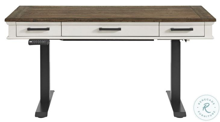 Drake Rustic White and French Oak Adjustable Height Lift Desk