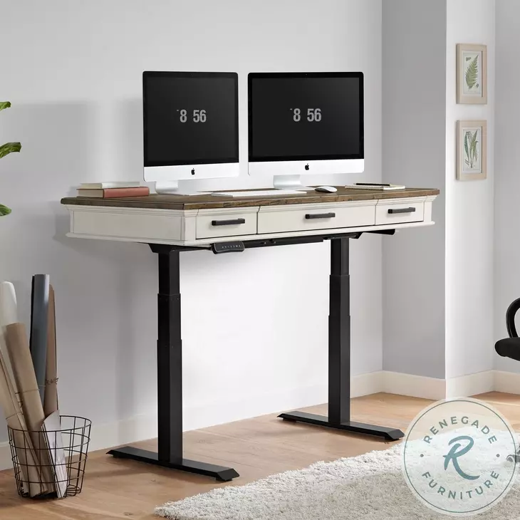 Drake Rustic White and French Oak Adjustable Height Lift Home Office Set