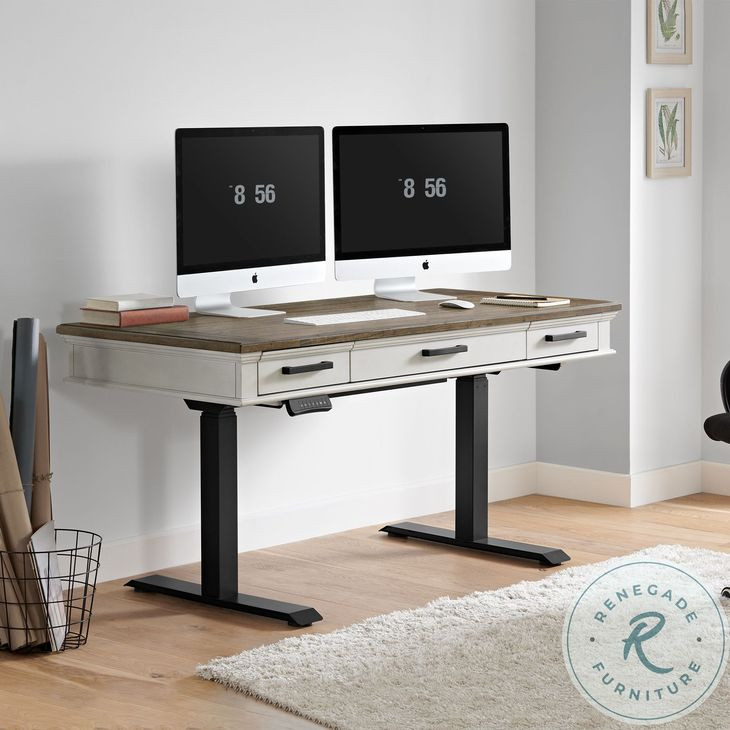 Drake Rustic White and French Oak Adjustable Height Lift Desk