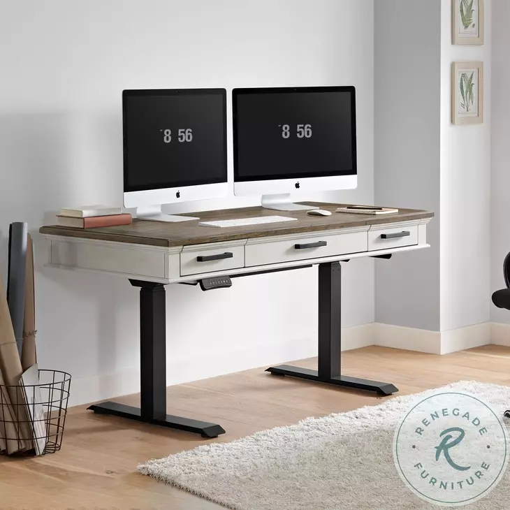 Drake Rustic White and French Oak Adjustable Height Lift Home Office Set