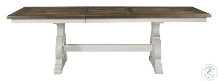 Drake Rustic White and French Oak Trestle Extendable Dining Table