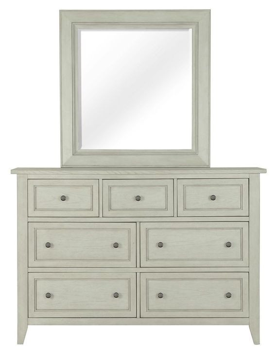 Raelynn Weathered White 7 Drawer Dresser with Rectangular Mirror