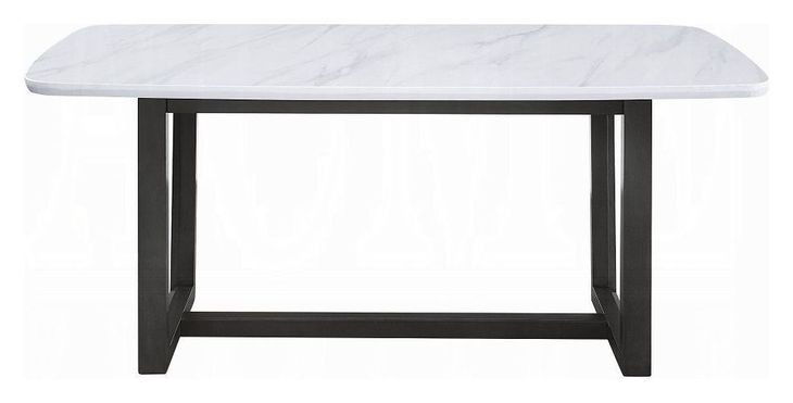 Madan White and Weathered Gray 72" Rectangular Marble Top Dining Table