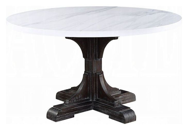 Gerardo White and Weathered Espresso 54" Round Marble Top Dining Table
