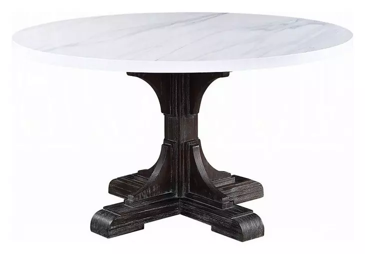 Gerardo White and Weathered Espresso 54" Round Marble Top Dining Table