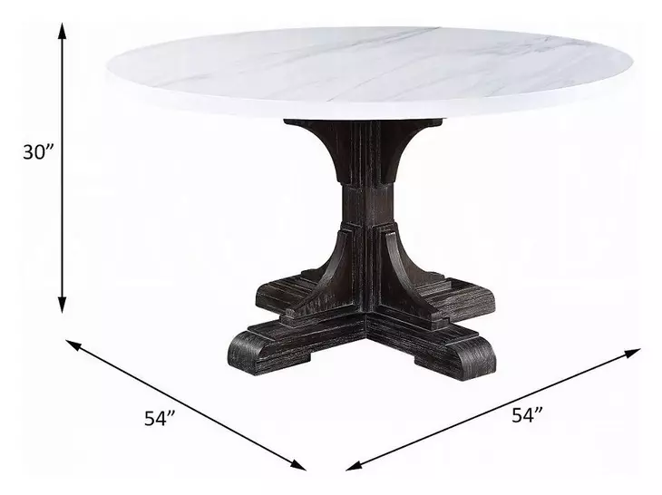Gerardo White and Weathered Espresso 54" Round Marble Top Dining Table