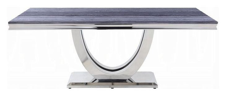Cambrie Black and Silver 79" Rectangular Marble Top Dining Table