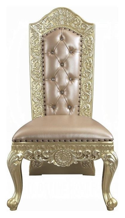 Vatican Champagne Silver Upholstered Side Chair with Nailhead Trim Set of 2