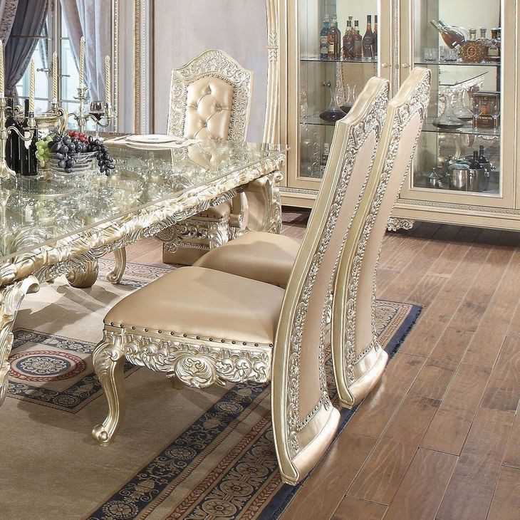Vatican Champagne Silver Upholstered Side Chair with Nailhead Trim Set of 2
