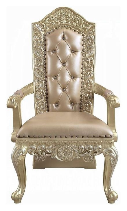 Vatican Champagne Silver Upholstered Arm Chair with Nailhead Trim Set of 2