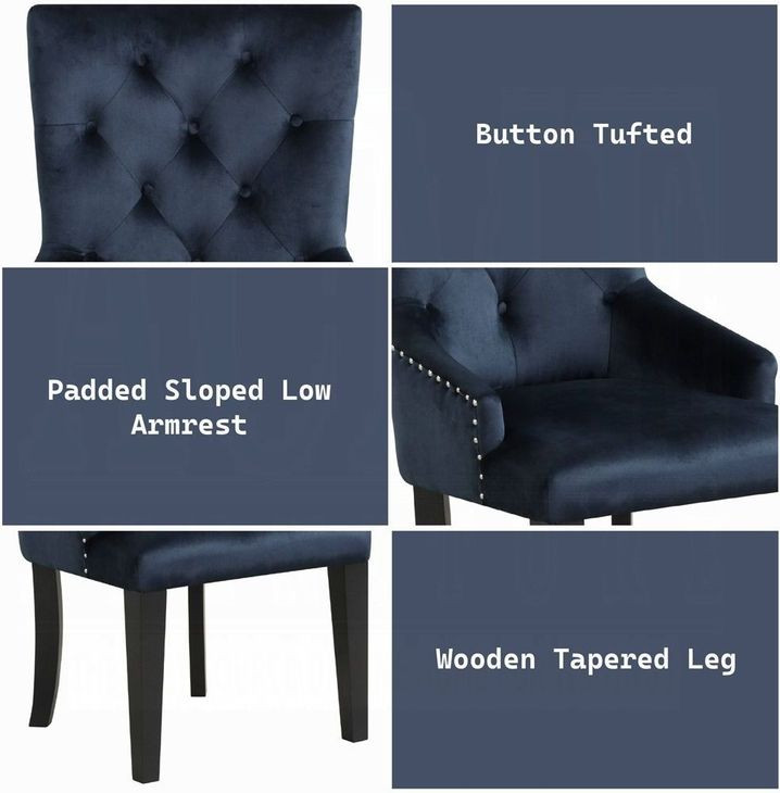 Varian II Dark Navy Upholstered Side Chair with Nailhead Trim