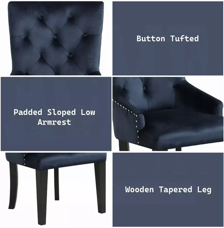 Varian II Dark Navy Upholstered Side Chair with Nailhead Trim