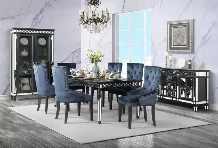 Varian II Dark Navy Upholstered Side Chair with Nailhead Trim