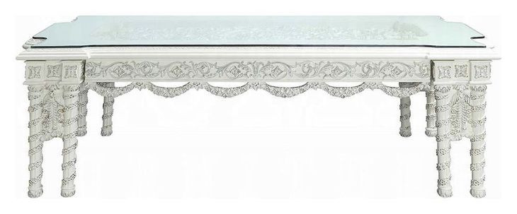 Vanaheim Antique White 108" Rectangular Glass Top Dining Table