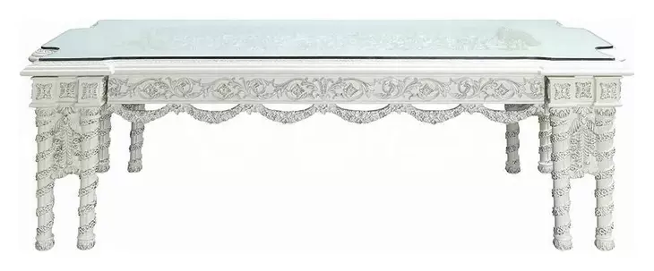 Vanaheim Antique White 108" Rectangular Glass Top Dining Table