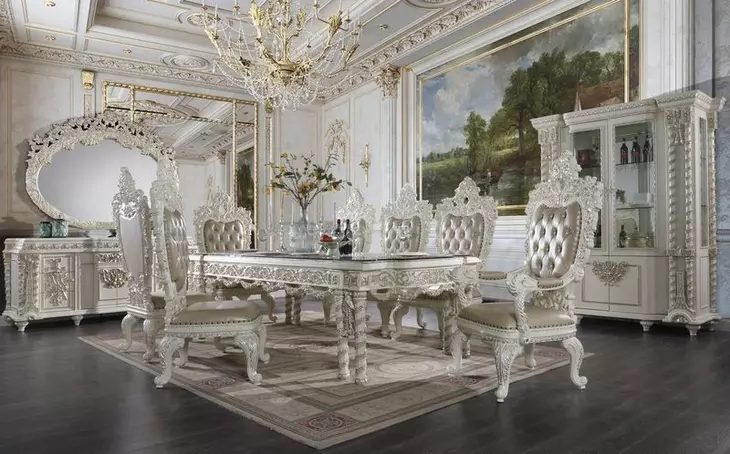 Vanaheim Antique White 108" Rectangular Glass Top Dining Table