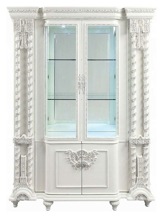 Vanaheim Antique White 4 Door Curio Cabinet with LED
