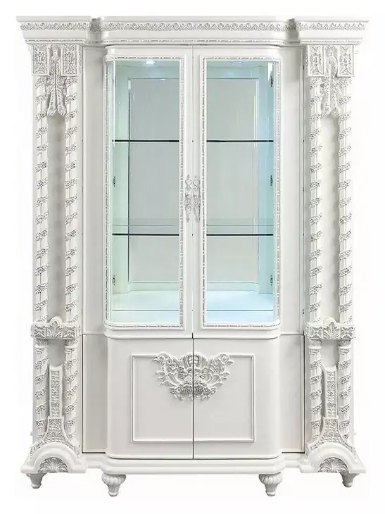 Vanaheim Antique White 4 Door Curio Cabinet with LED