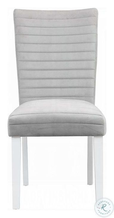 Elizaveta Gray Velvet and Faux Crystal Diamonds White High Gloss Side Chair Set of 2