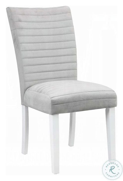 Elizaveta Gray Velvet and Faux Crystal Diamonds White High Gloss Side Chair Set of 2