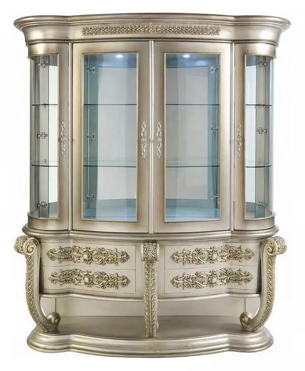 Danae Champagne and Gold 4 Door Curio Cabinet with LED