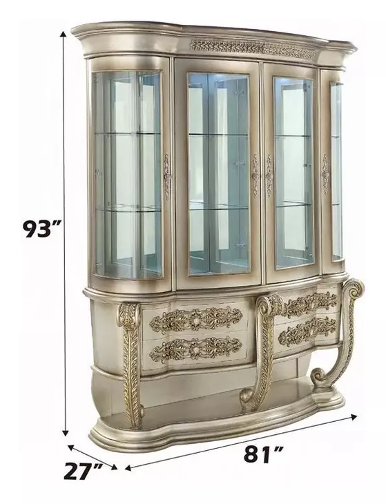 Danae Champagne and Gold 4 Door Curio Cabinet with LED