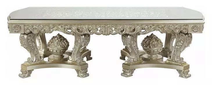 Sorina Antique Gold 108" Rectangular Glass Top Dining Table