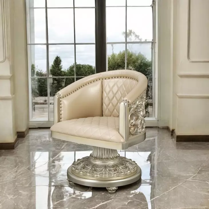 Sorina Antique Gold Upholstered Arm Chair with Nailhead Trim
