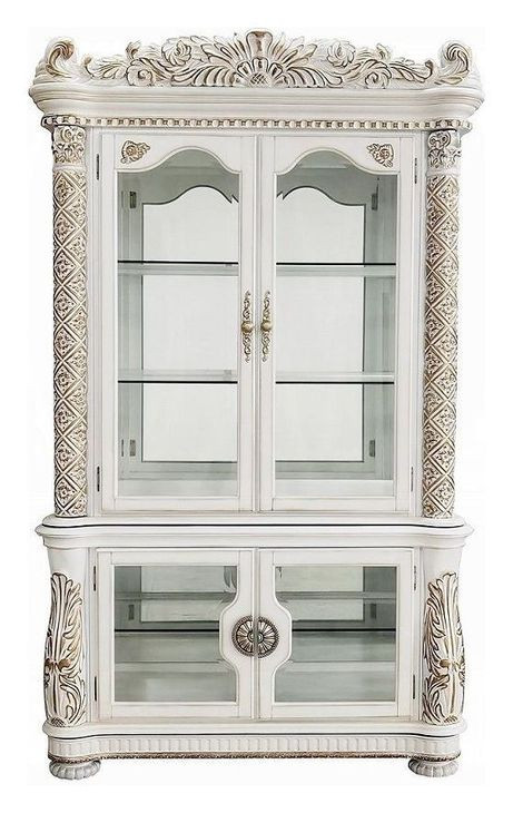 Vendome Antique Pearl 4 Door Curio Cabinet with LED