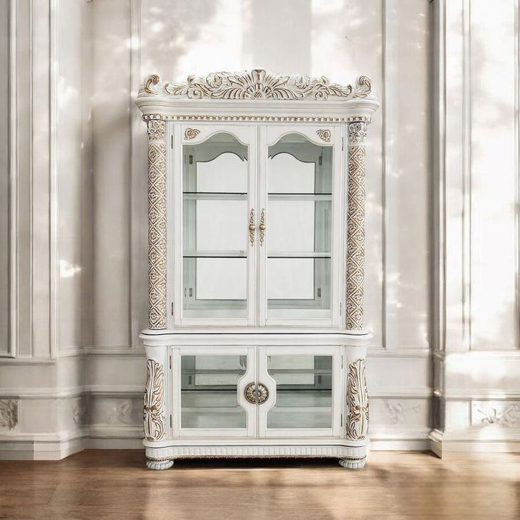 Vendome Antique Pearl 4 Door Curio Cabinet with LED