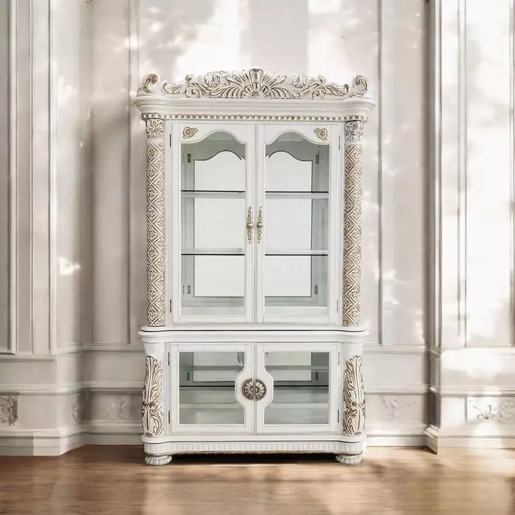 Vendome Antique Pearl 4 Door Curio Cabinet with LED