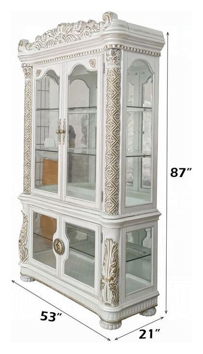 Vendome Antique Pearl 4 Door Curio Cabinet with LED