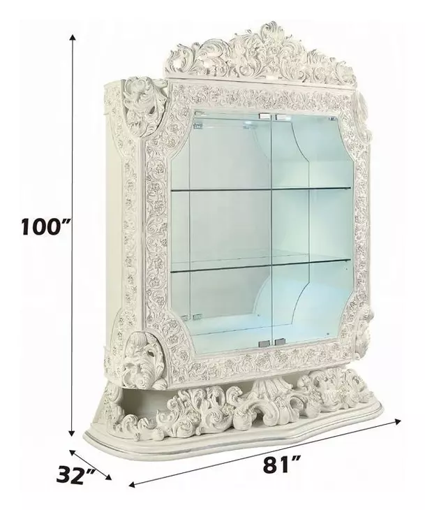 Adara Antique White 2 Door Curio Cabinet with LED