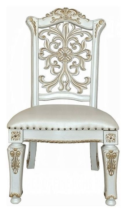 Vendome Antique Pearl Upholstered Splat Back Side Chair with Nailhead Trim Set of 2