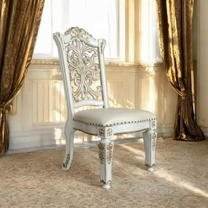 Vendome Antique Pearl Upholstered Splat Back Side Chair with Nailhead Trim Set of 2