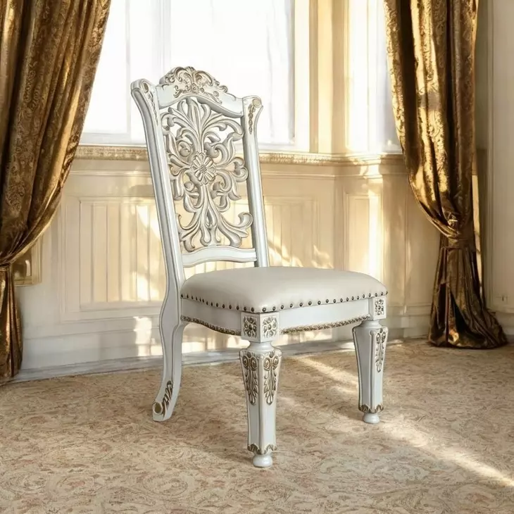 Vendome Antique Pearl Upholstered Splat Back Side Chair with Nailhead Trim Set of 2