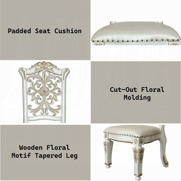 Vendome Antique Pearl Upholstered Splat Back Side Chair with Nailhead Trim Set of 2