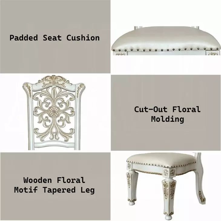 Vendome Antique Pearl Upholstered Splat Back Side Chair with Nailhead Trim Set of 2