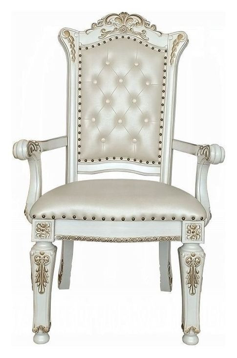Vendome Antique Pearl Upholstered Arm Chair with Nailhead Trim Set of 2