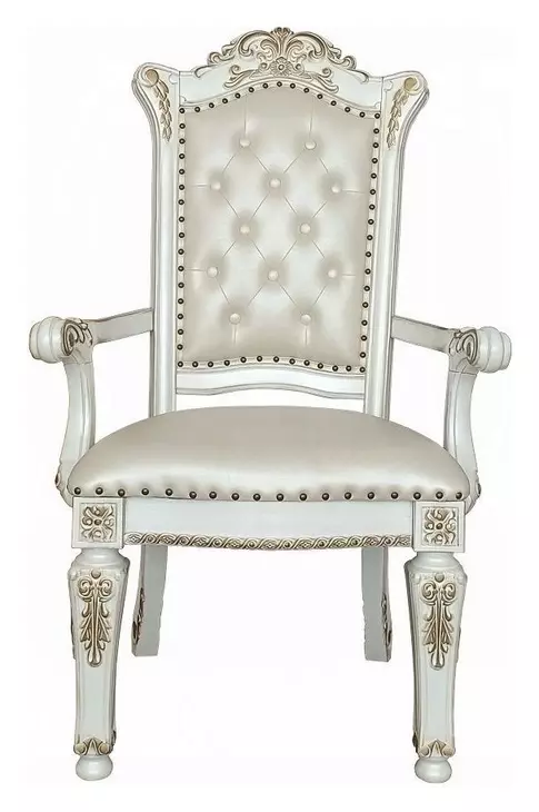 Vendome Antique Pearl Upholstered Arm Chair with Nailhead Trim Set of 2