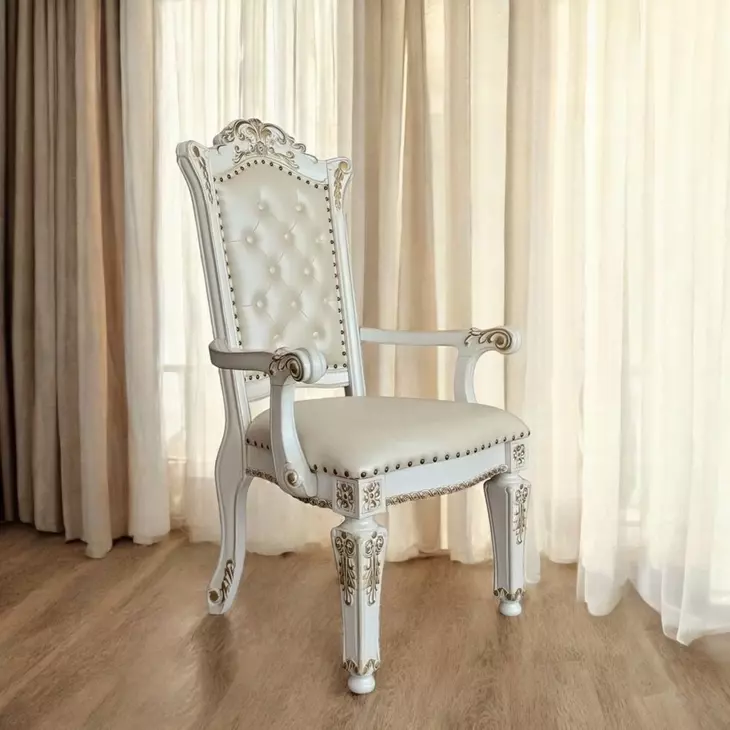 Vendome Antique Pearl Upholstered Arm Chair with Nailhead Trim Set of 2