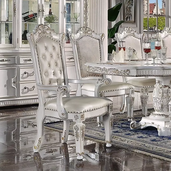 Vendome Antique Pearl Upholstered Arm Chair with Nailhead Trim Set of 2