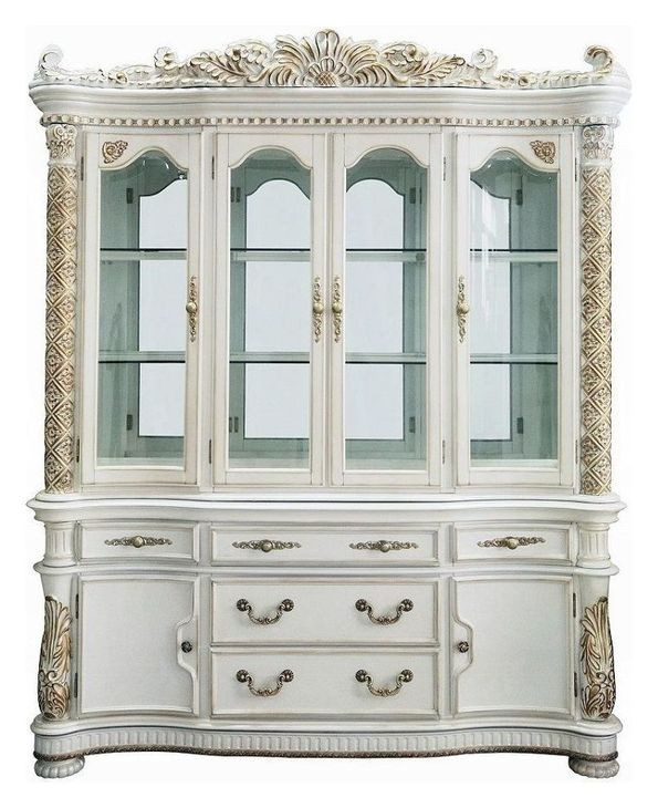 Vendome Antique Pearl 6 Door Buffet and Hutch with LED